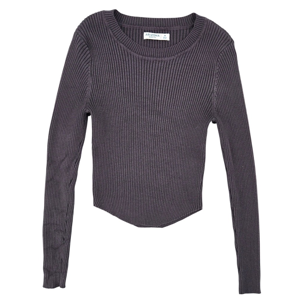 Arizona Jean Co MEDIUM Ribbed Curved Hem Long Sleeve Top Womens Charcoal